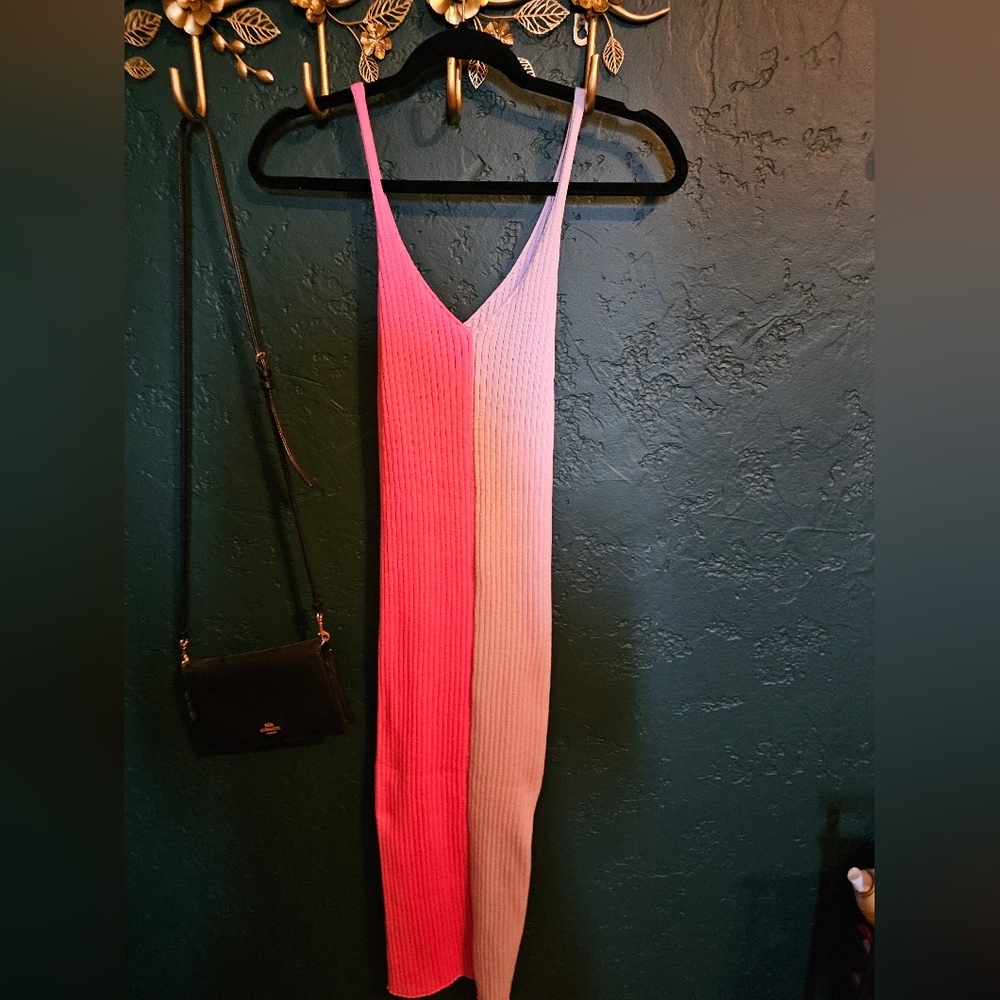 Two-Tone Pink Knit Slip Dress